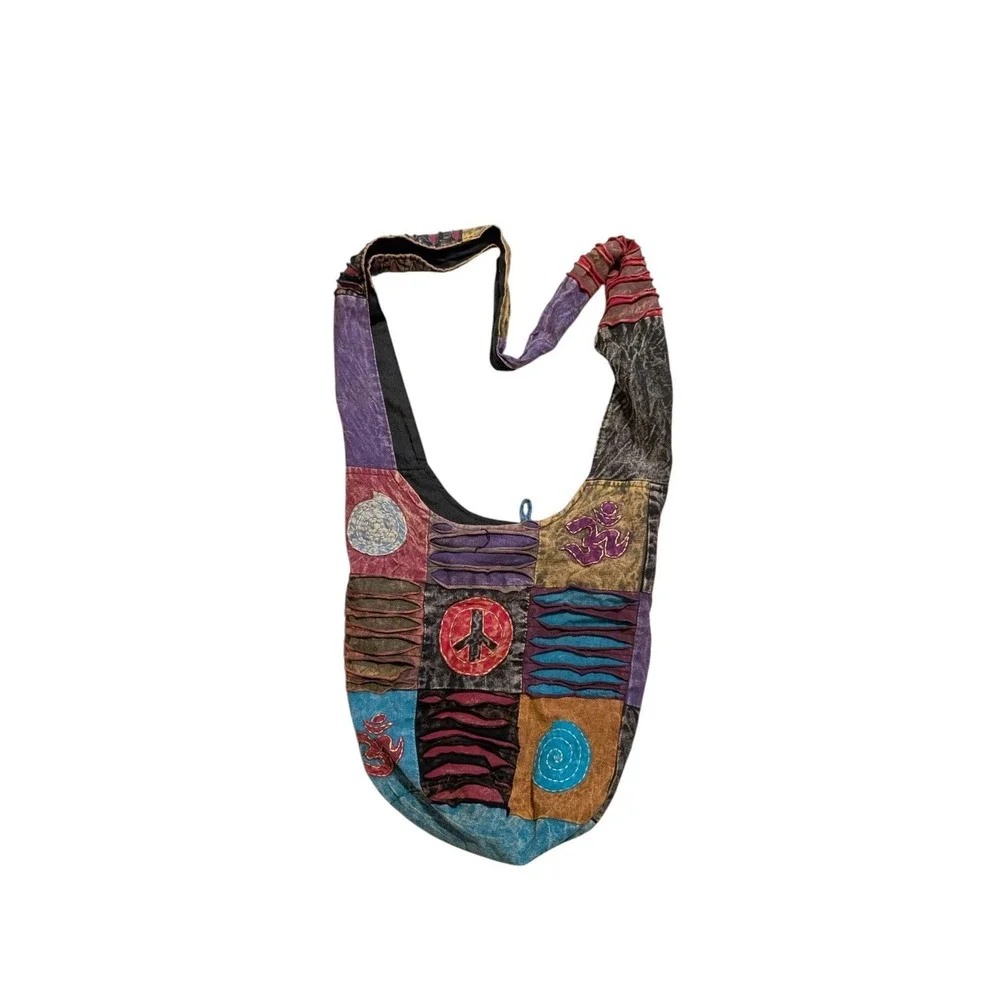 HIppie Hobo bag purse peace love purple red blue zips fun playful